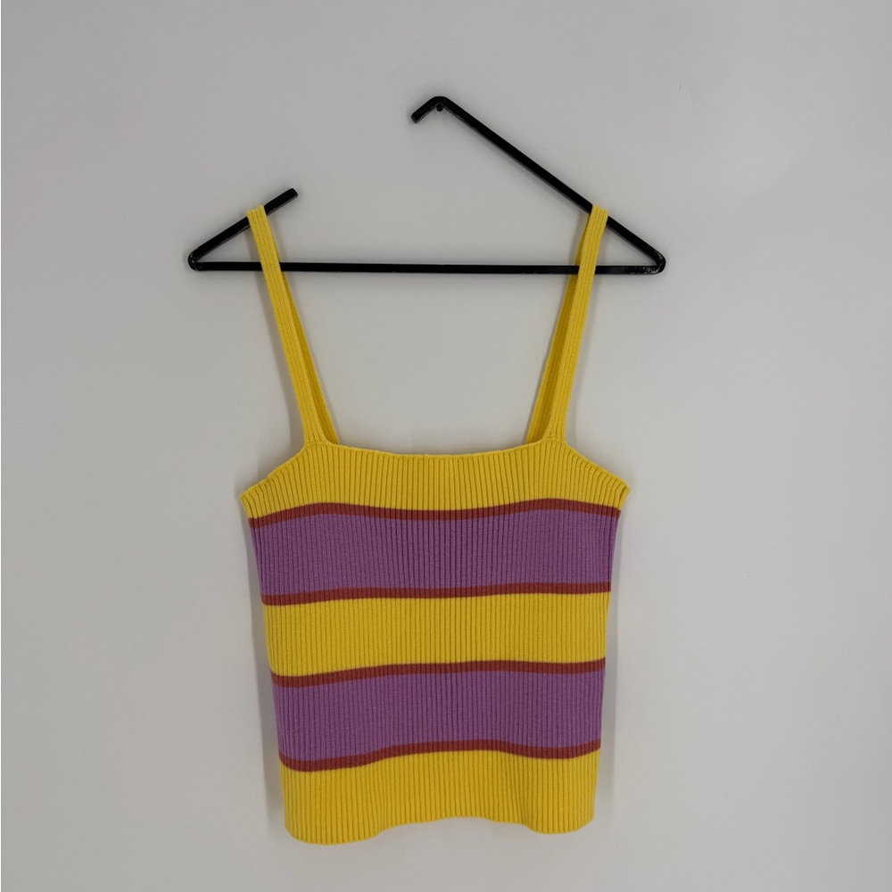 Mother The Tube Tank Top Square Neck Knit Purple And Yellow Color-Block Stripe
